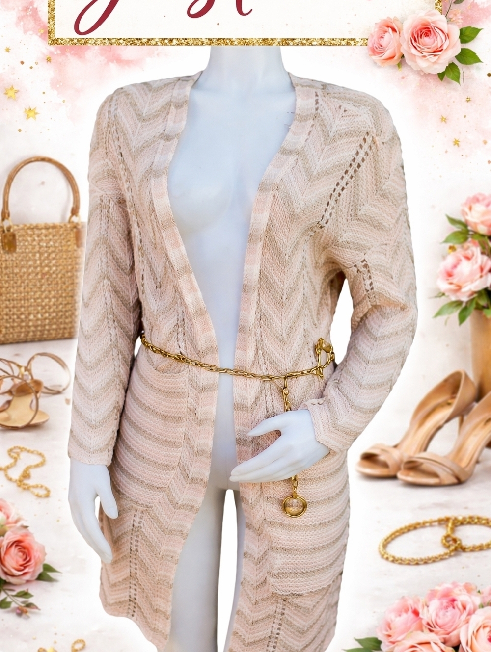Zig zag Pastel open long cardigan M